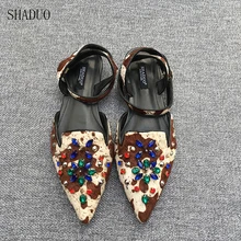 Женские сандалии SHADUO на плоской подошве Летние кожаные с