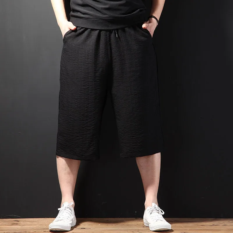 2019 Summer Casual Shorts Male Casual Loose Solid Black Shorts Men Mid Waist Plus Size 4Xl 5Xl  Male Clothing A5335             