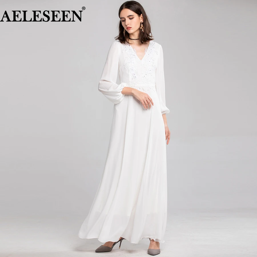 AEESEEN роскошный сексуальный женский Vestido 2018 белое кружевное с v-образным вырезом