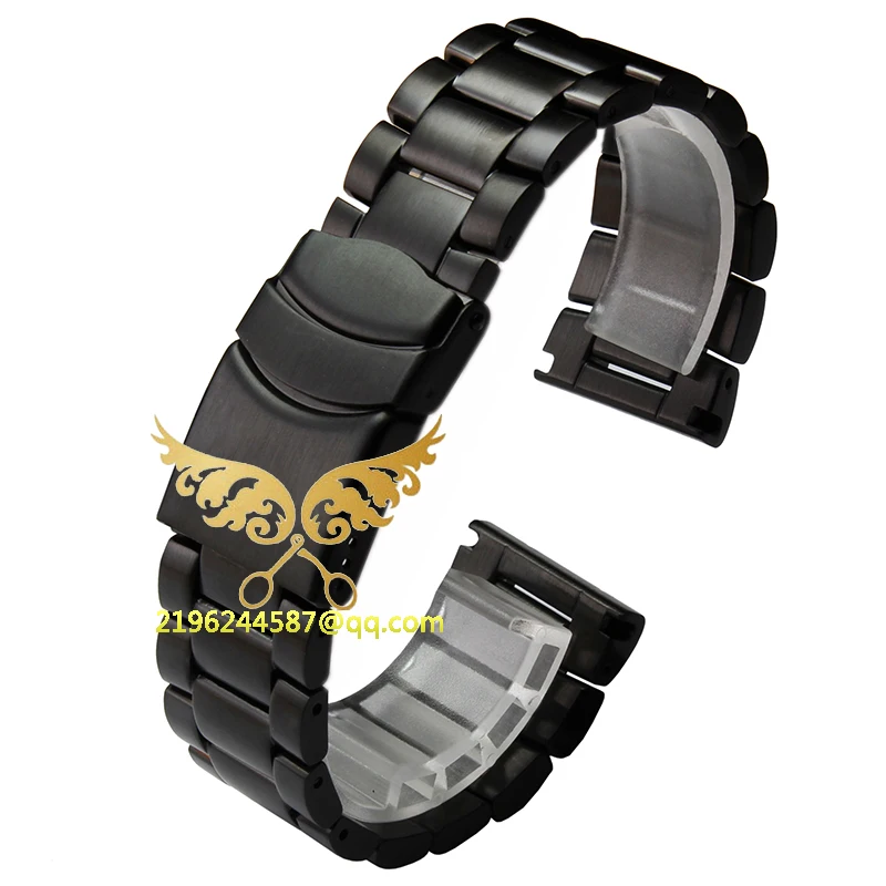 2015 New hight quality 22mm 23mm Black Silver Stainless Steel Men s Watch Band Strap Double