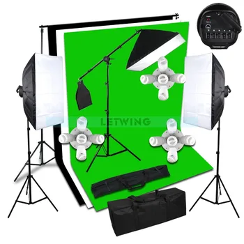 

3X1125W Head Photo Studio Continuous Light Softbox Boom Arm Background Stand Kit