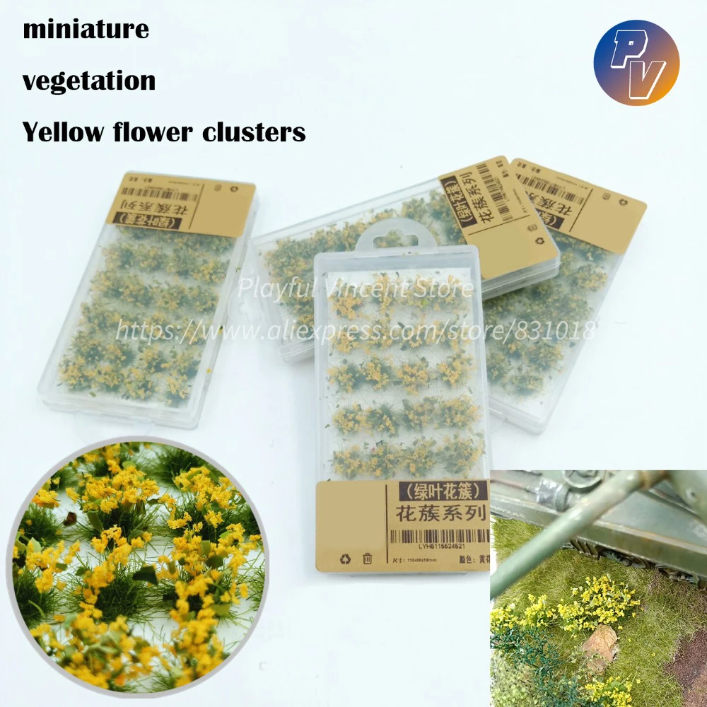 Миниатюрный растительности желтый кластеры в форме цветов военная модель сценарий Diy Материал для поезд песок стол 28 шт./кор