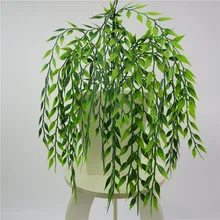 Искусственная ива ветви плетеные пластиковые поддельные плачущие ивовые зеленые растения ротанг, искусственные цветы настенные потолочные украшения