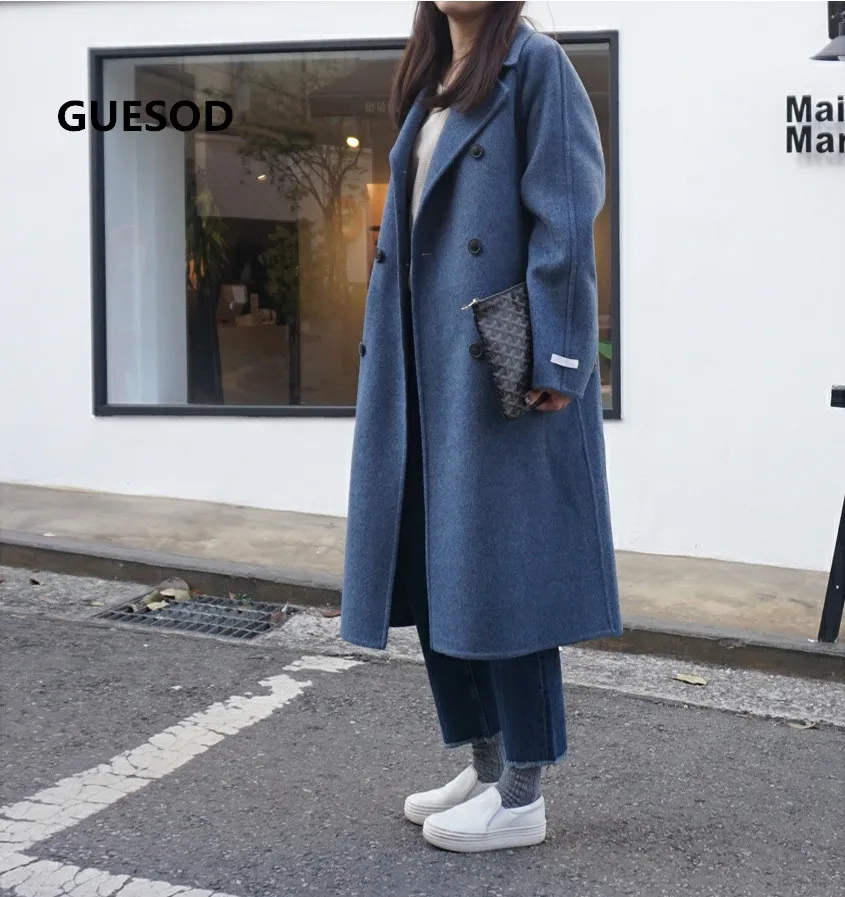 今季ブランド Guesod 女性用ウールコート 無地 長袖 タートルネック アウターウェア ブルー ウィンターコレクション17 春トレンドの通販 Homeness Rw