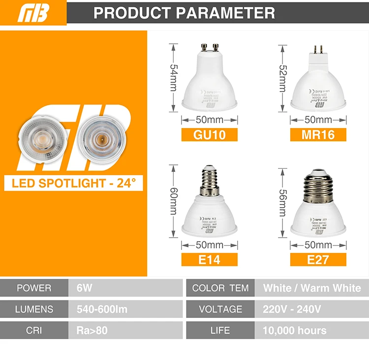 6 шт Светодиодный свет лампы Spotlight GU10 MR16 E14 E27 6 W 220 V светодиодный COB Чип Угол раскрытия луча 24 120 градусов светодиодный пятно света для стол настенный светильник