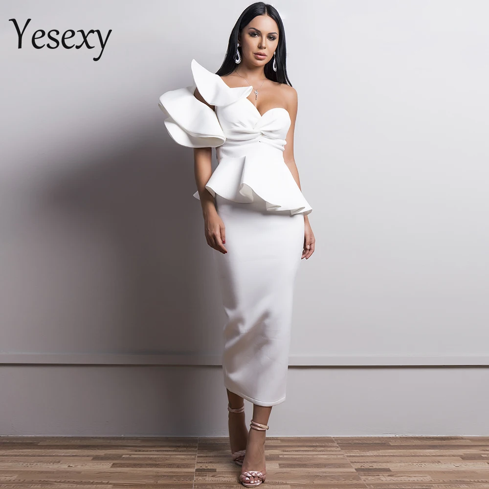 Yesexy Для женщин сексуальное облегающее платье с открытыми плечами бандажные платья женский комбинезон с оборками и открытой спиной, элегантное платье для клуба Vestido TB0020