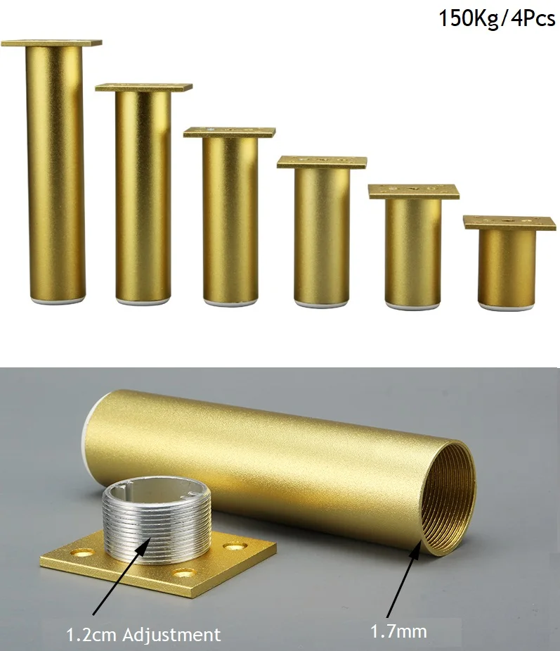 

4Pcs/Lot Sanding Gold Round Dia.38mm Aluminum Adjustable Leveling Feet Leg Furniture TV Cabinet