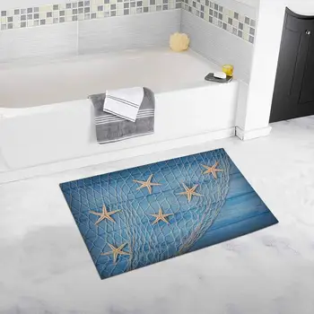 

Starfish on Wood Board Luxury Microfiber Washable Bath Rug For Floor Bathroom Bedroom Living Room