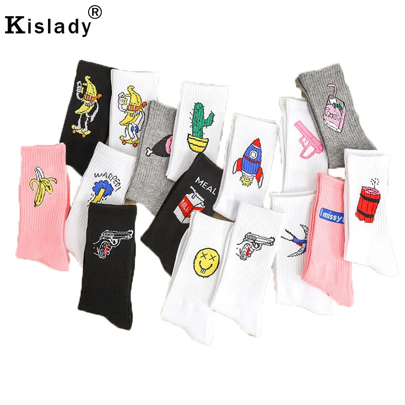

2019 Fashion Women's Off Cotton Cute Cartoon Hiphop Sports Socks Korean College Students Streetwear Christmas Funny Socks