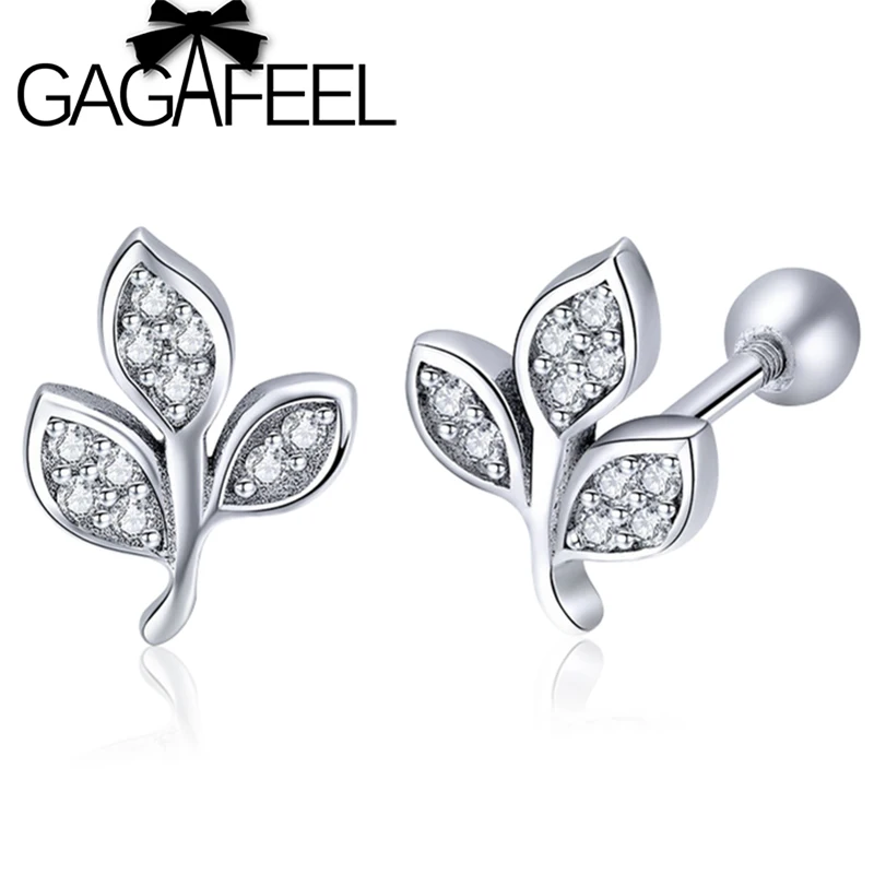 GAGAFEEL 925 стерлингового серебра серьги в виде листьев серьги ослепительный фианит листья дерева серьги для женщин ювелирные изделия из стерлингового серебра