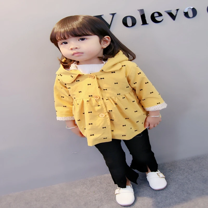 Baby girl Trench Coat In spring and autumn Small bowknot Pure color Outerwear for most fashionable Kids Children (6)