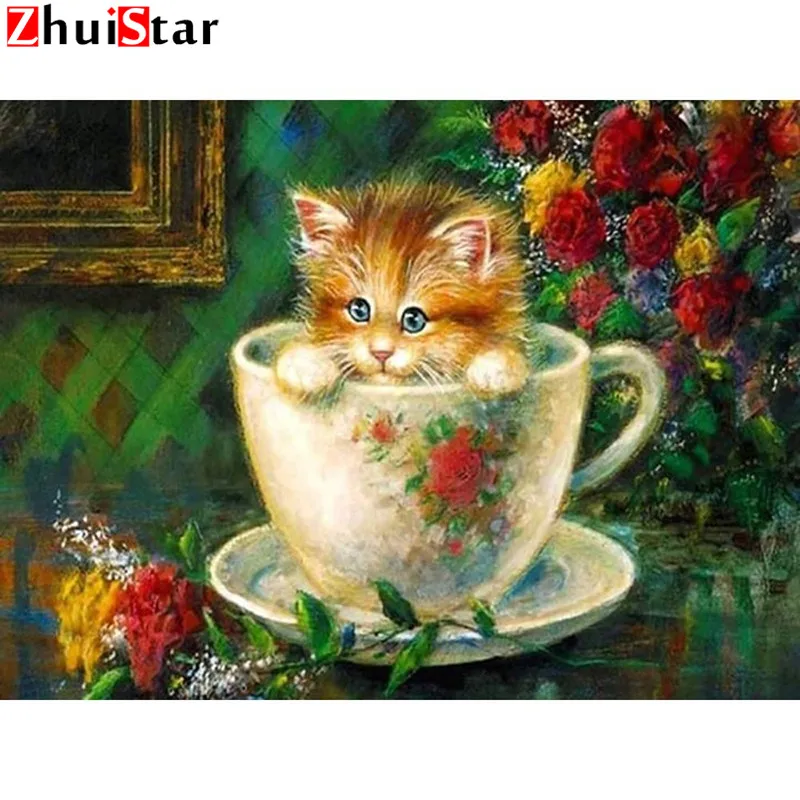 

5D DIY Diamond Painting Party Decor cute cat Mosaic Diamond Embroidery Full Square Diamond Resin Home Decor XY1