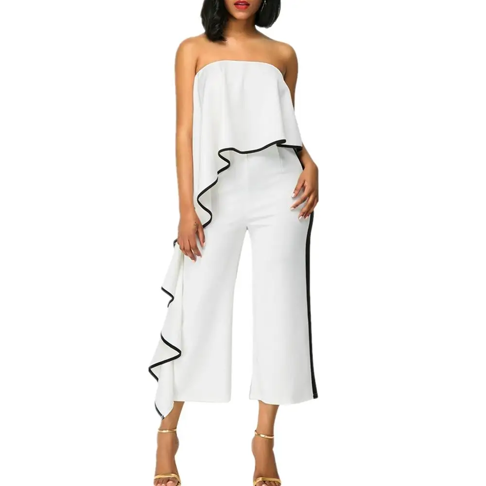 

Women 2019 Rompers Jumpsuits Summer Sexy Slash Neck Off Shoulder Ruffles Playsuit Women Wide Leg Jumpsuits Long Pants Trousers