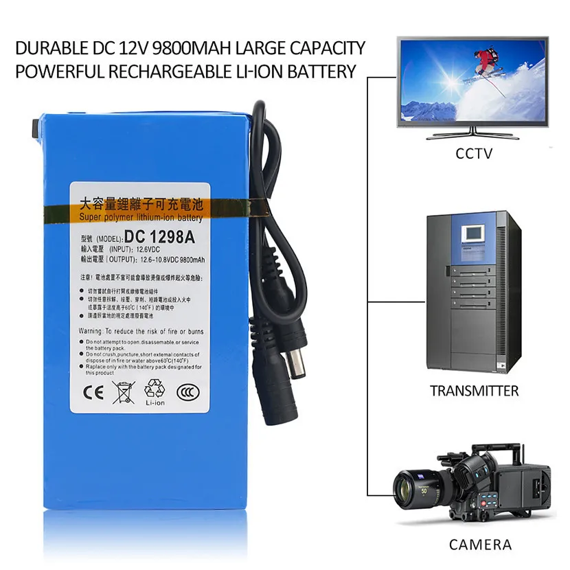 

Durable DC 12V 9800MAH Large Capacity Super Powerful Rechargeable Li-ion Battery Backup Li-ion Battery For Camera