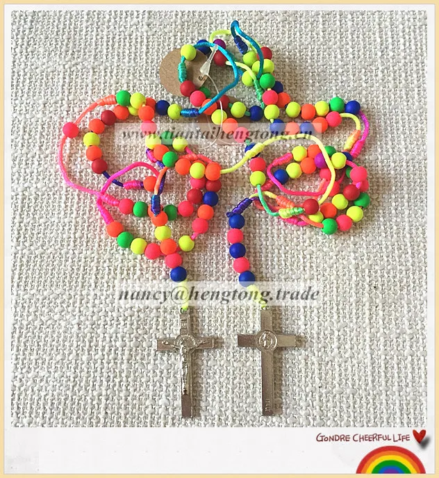 

6pcs/pack Rainbow cord Necklace / Fluorescent Beads rosary