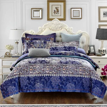 

100%Cotton jacquard floral Luxury Royal Bedding Set King Queen Wedding Bed Sheet set Duvet cover Pillowcases 4pcs
