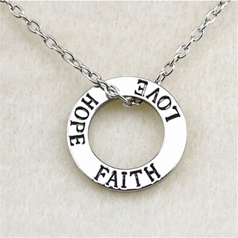 (10 pieces/lot) Antique Silver Tone Alloy Faith Hope Love Circle Charm