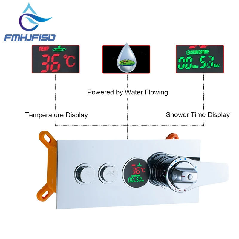 Digital Temperature Display Thermostatic Cartridges Valve Triple Mixer