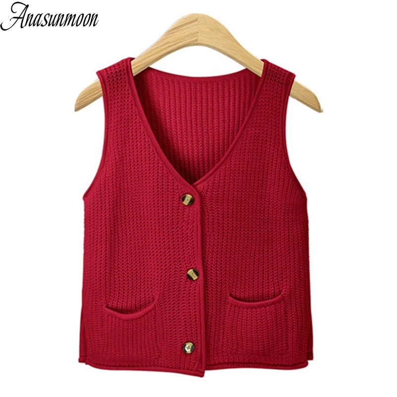

2018 Spring Autumn Wool Sweater Vest Women Sleeveless V-Neck Knitted Vests Female thin section knitted vest Vestidos