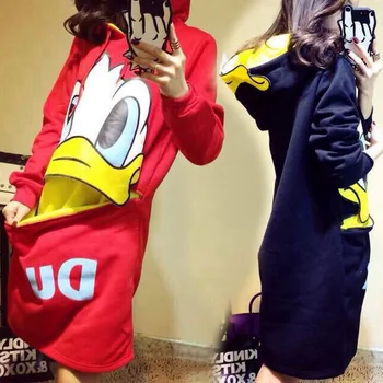 

ATKULLQZ Fashion 2019 Women's Long Sleeve Plus Velvet Sweatshirt Cartoon Duck printing Sweatshirt Clothing Women Sweatshirt