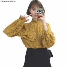 Ruffle Lace Blouse Long Sleeve 2017 Spring Autumn Vintage Stand Collar Lantern Sleeve Lace Tops Women Cute Lace Shirts Ruffle Lace Blouse Long Sleeve 2017 Spring Autumn Vintage Stand Collar Lantern Sleeve Lace Tops Women Cute Lace Shirts