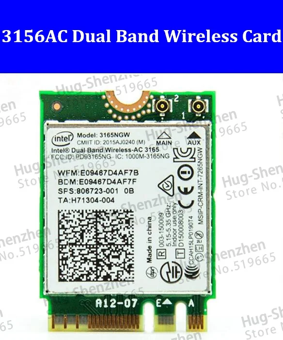 

For Intel Dual band Wireless AC3165 3165NGW NGFF 433Mbps Wifi Bluetooth 4.0 Combo Module Laptop Network Ethernet Card for HP