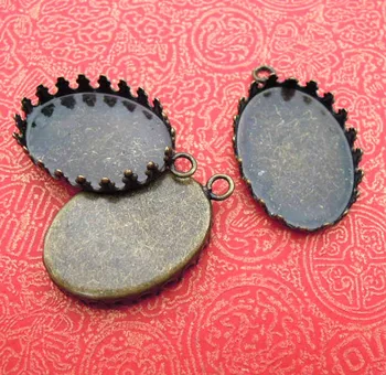 

Blank Cabochons Pendant Bases Oval Crown Bezel w/ Loop Connectors Settings DIY Findings Antique Bronze tone Plated Wholesale