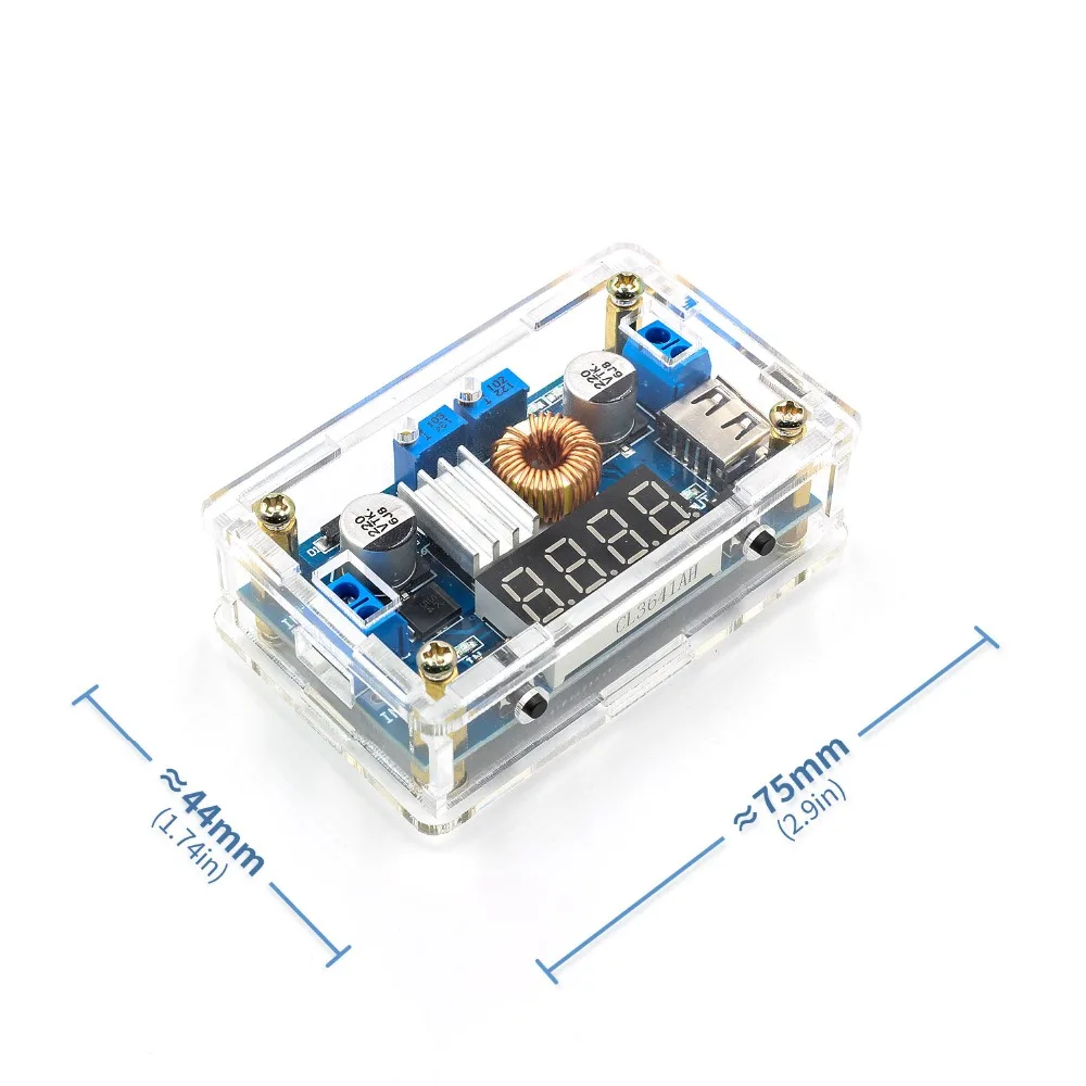 Регулируемый 5A CC/CV power понижающий модуль заряда светодиодный драйвер W/USB вольтметр с акриловой оболочкой