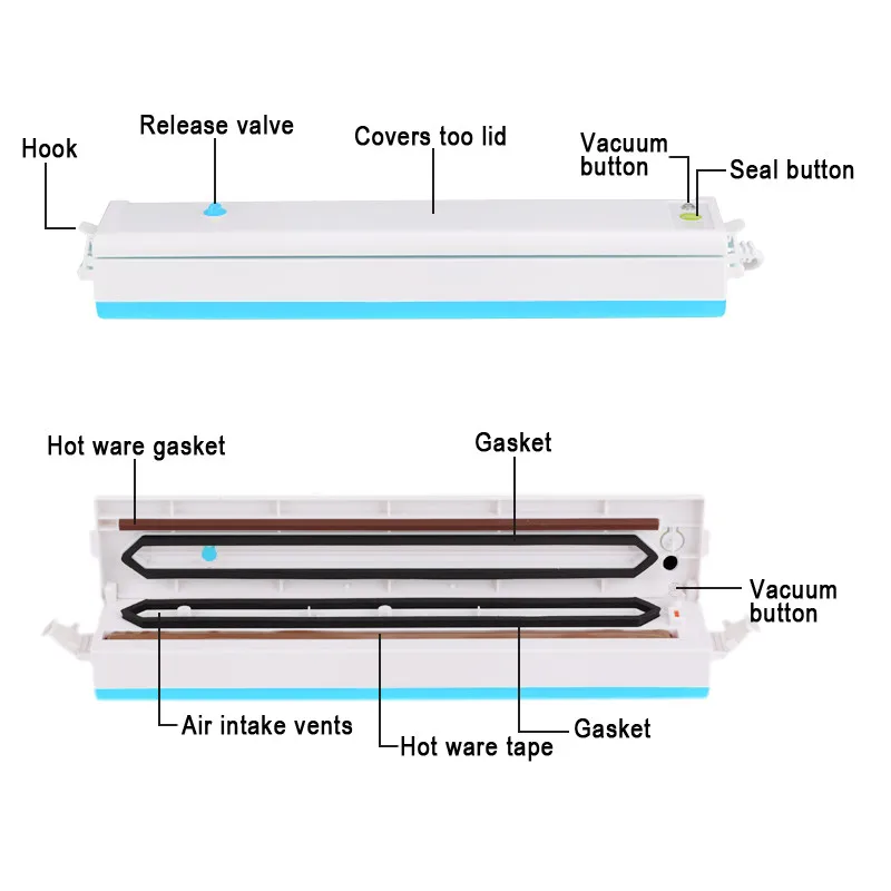 Усовершенствованная версия вакуумного упаковщика с мешками для кухни, вакуумные герметики для пищевых продуктов для домашнего вакуумного упаковщика 110 В 220 В