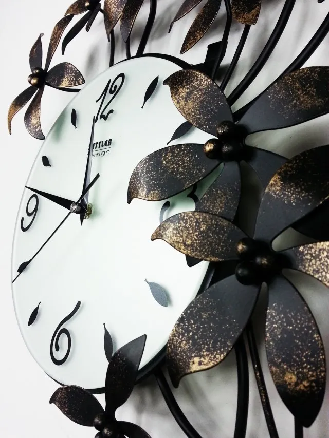 Загар, кованого железа цветок настенные часы, современный стиль украшения supe моды Искусство часы немой