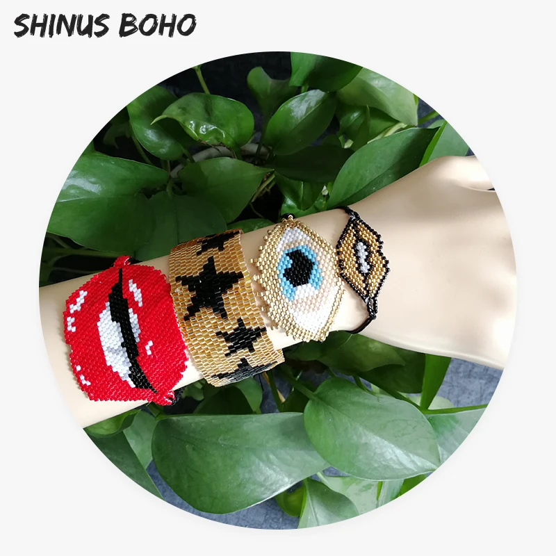 

SHINUSBOHO 4Pcs/set Star Men Jewelry Lip Charm Bracelets Women Big Eye pulseras MIYUKI Beads Sexy Kiss Bracelets Adjustable