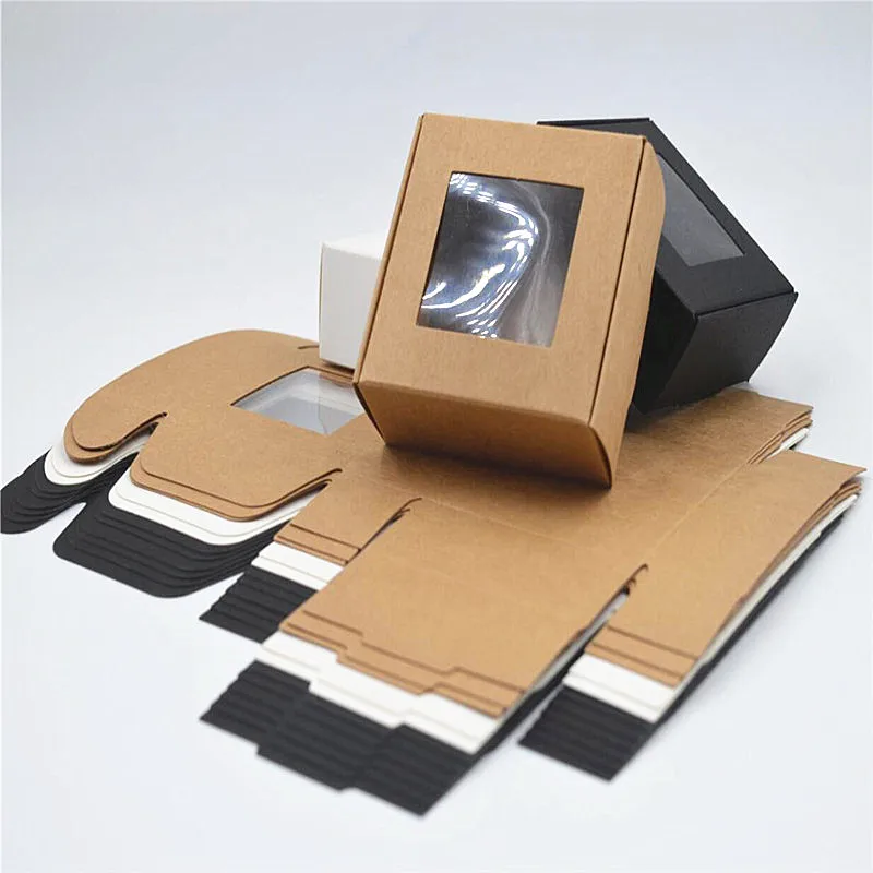 

Brown Kraft Paper Box Packaging Decorative New Year Boxes With PVC Window For DIY Gift Jewelry Pack Display Design Box