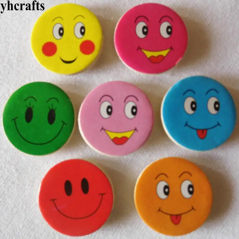 

500PCS/LOT 7 color smile wood stickers Early learning educational toys Plant ornament Wall stickers School reward stickers OEM