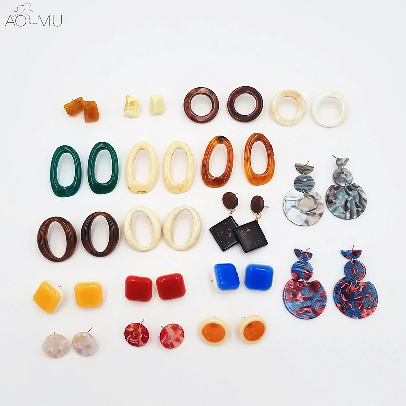 

AOMU 2018 New Vintage Irregular Leopard Acrylic Earrings Resin Geometric Round Circle Oval Square Stud Earrings for Women Girl