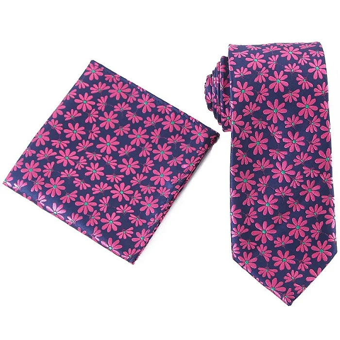 Tailor Smith Necktie and Hankerchief Set Dot Animal Wolf Shark Floral Tie Set 7.5CM Microfiber Woven Suit Tie with Pocket Square - Color: WTHS-019 tie set