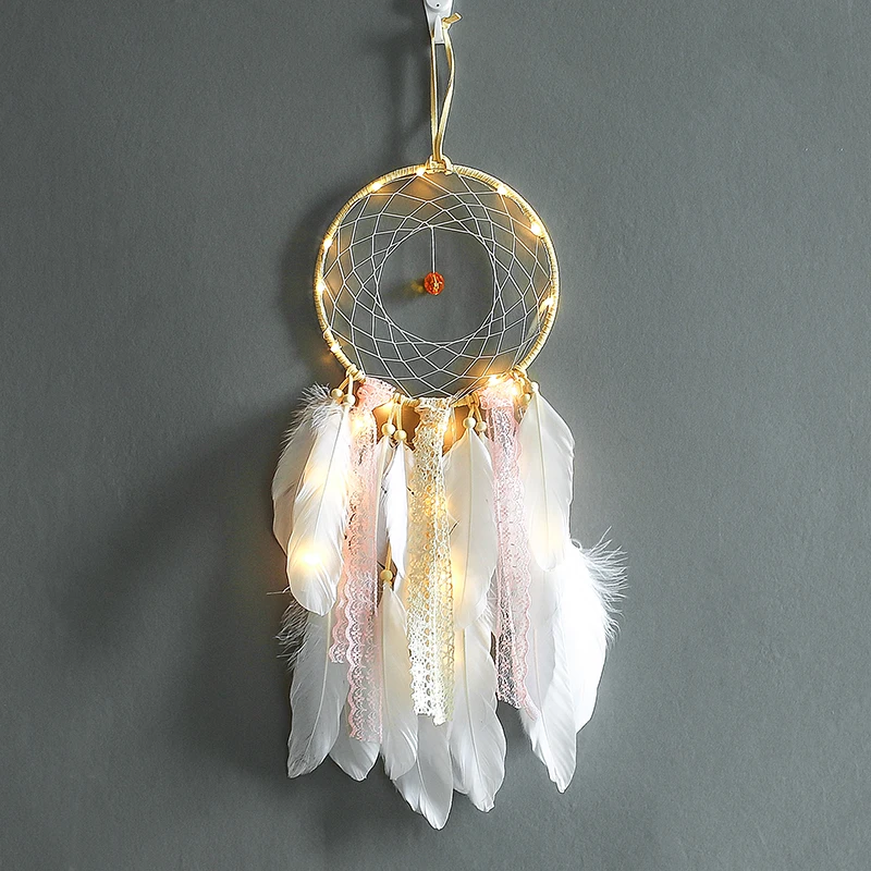 

Dream Catcher LED Lighting Feather Dreamcatcher Girl Room Bell Bedroom Romantic Hanging Decoration