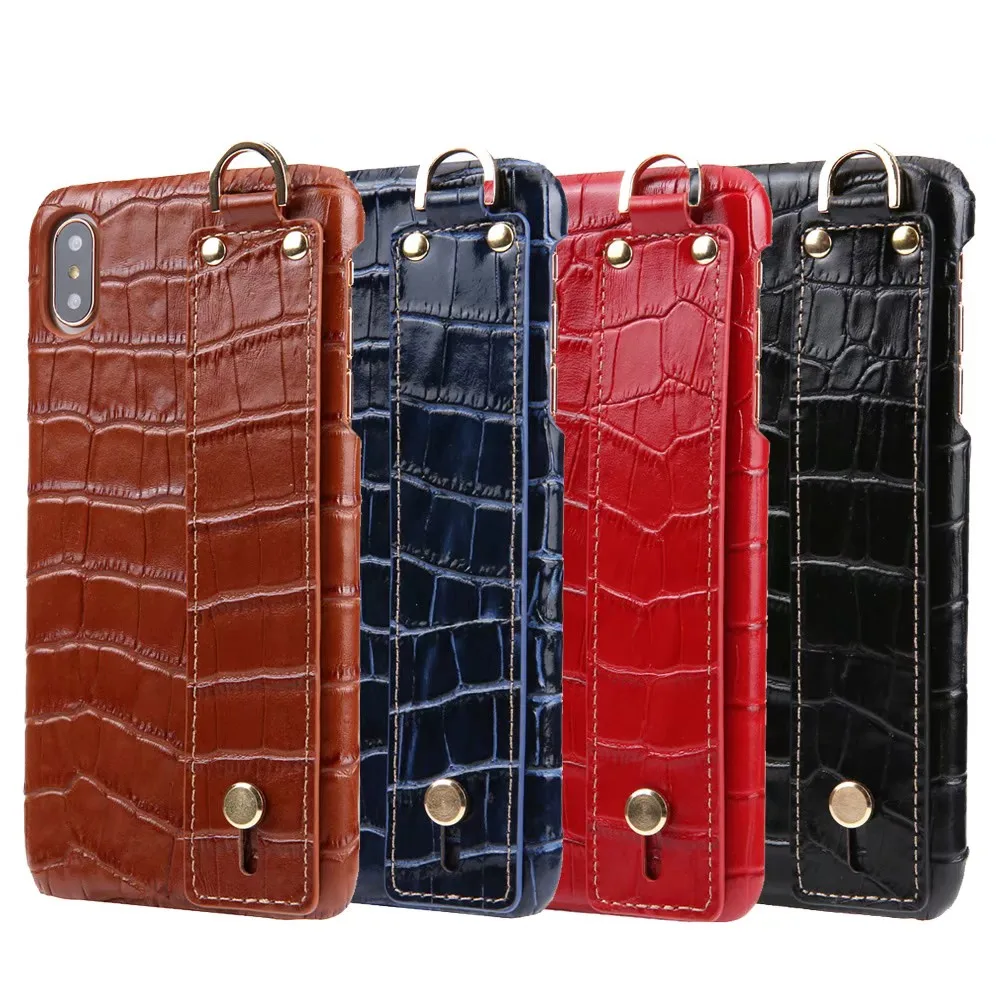 

10PCS Genuine Leather phone cases For iPhone XS MAX Xsmax XR 7 8 PLUS Finger Strap Grip Ring Holder Stand cover Crocodile skin