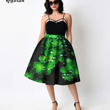 Женские Модные Плиссированные Юбки-миди с принтом, новинка, женские богемные юбки на молнии сбоку, женская Юбка До Колена в стиле ампир