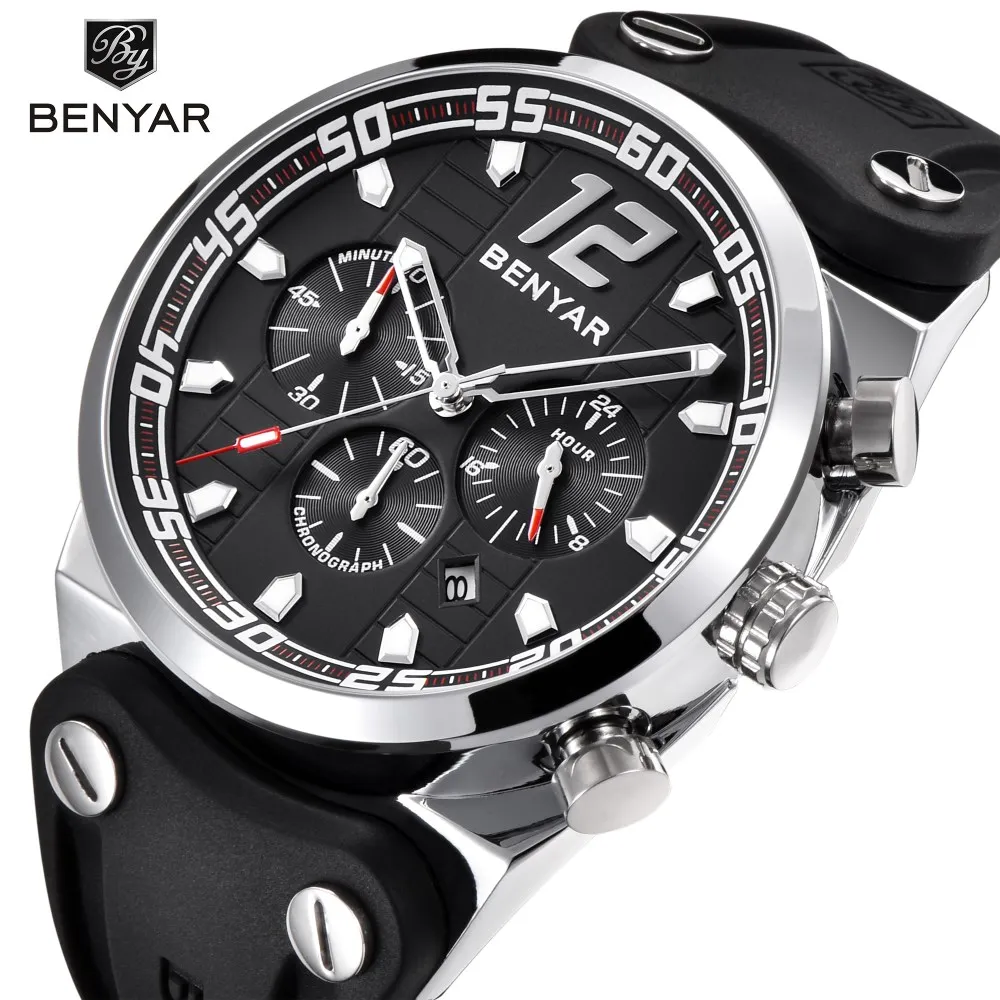 

2018 NEW BENYAR Mens Watches Top Brand Luxury Fashion Chronograph Sport Silicone Quartz Military Watch Clock Relogio Masculino