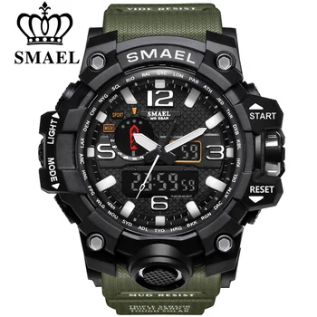 Marka smael mężczyźni sport zegarki podwójny wyświetlacz analogowy cyfrowy LED elektroniczny zegarek kwarcowy wodoodporny pływanie zegarek wojskowy