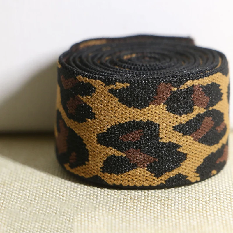 15Yards Fashion Leopard Printed Elastic Band Pants Waist Elastic Ribbon Webbings Bags Trousers Rubber Band DIY Sewing KY895