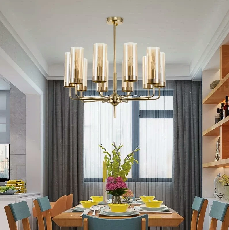 Billige Moderne luxus glas kronleuchter beleuchtung 6 15 köpfe blau Cognac nordic hängen lampe wohnzimmer esszimmer schlafzimmer innen licht leuchte