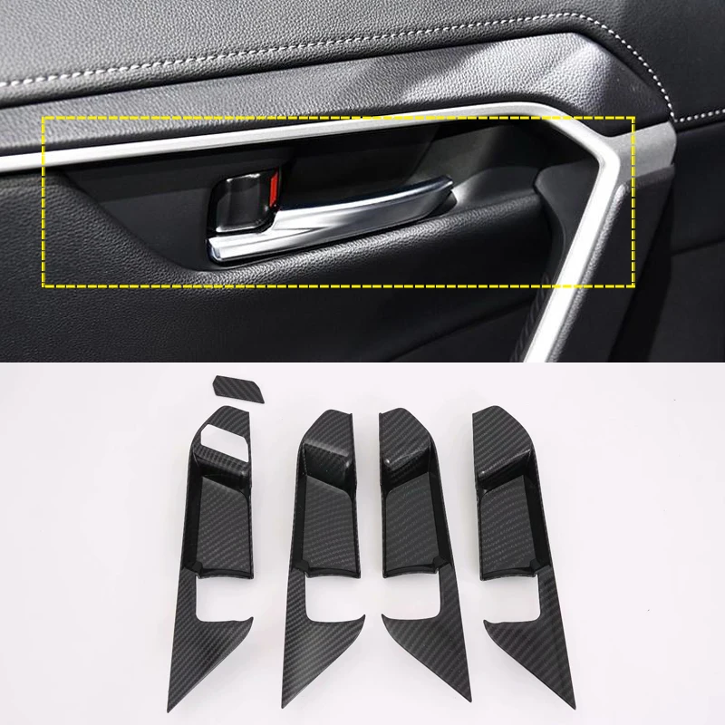 

For Toyota RAV4 2019 2020 ABS Carbon Fiber Interior Inner Handle Cover Trim Decorative 5pcs