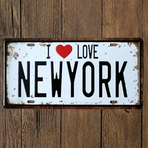 Автомобильный номерной знак I Love New York Tin Sign на стену для дома и бара Decor 15x30