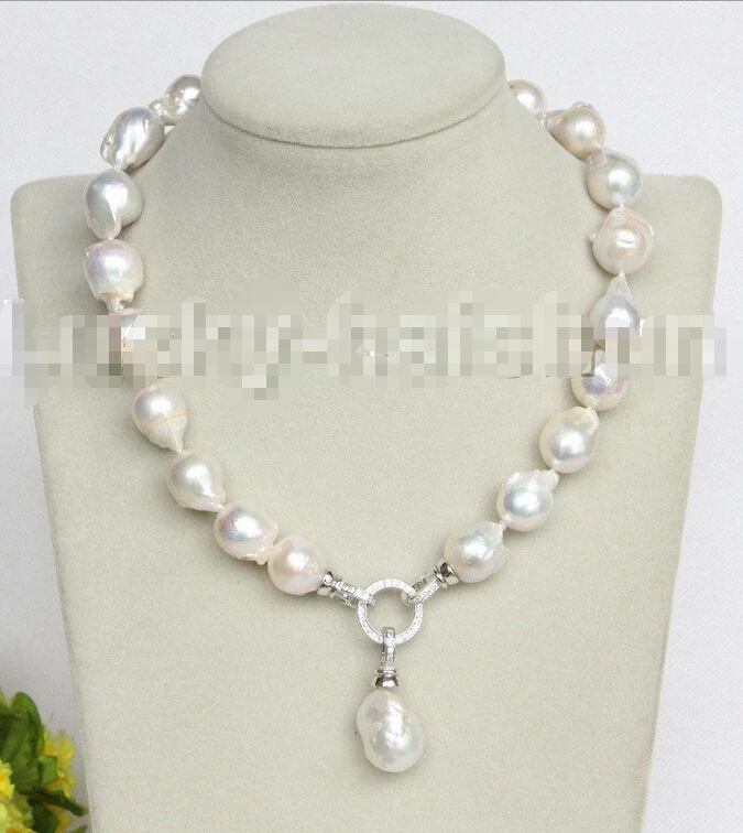 

Free shipping >>>>>>NEW stylish Baroque 17" 25mm white Reborn keshi pearls necklace 18KGP j11162