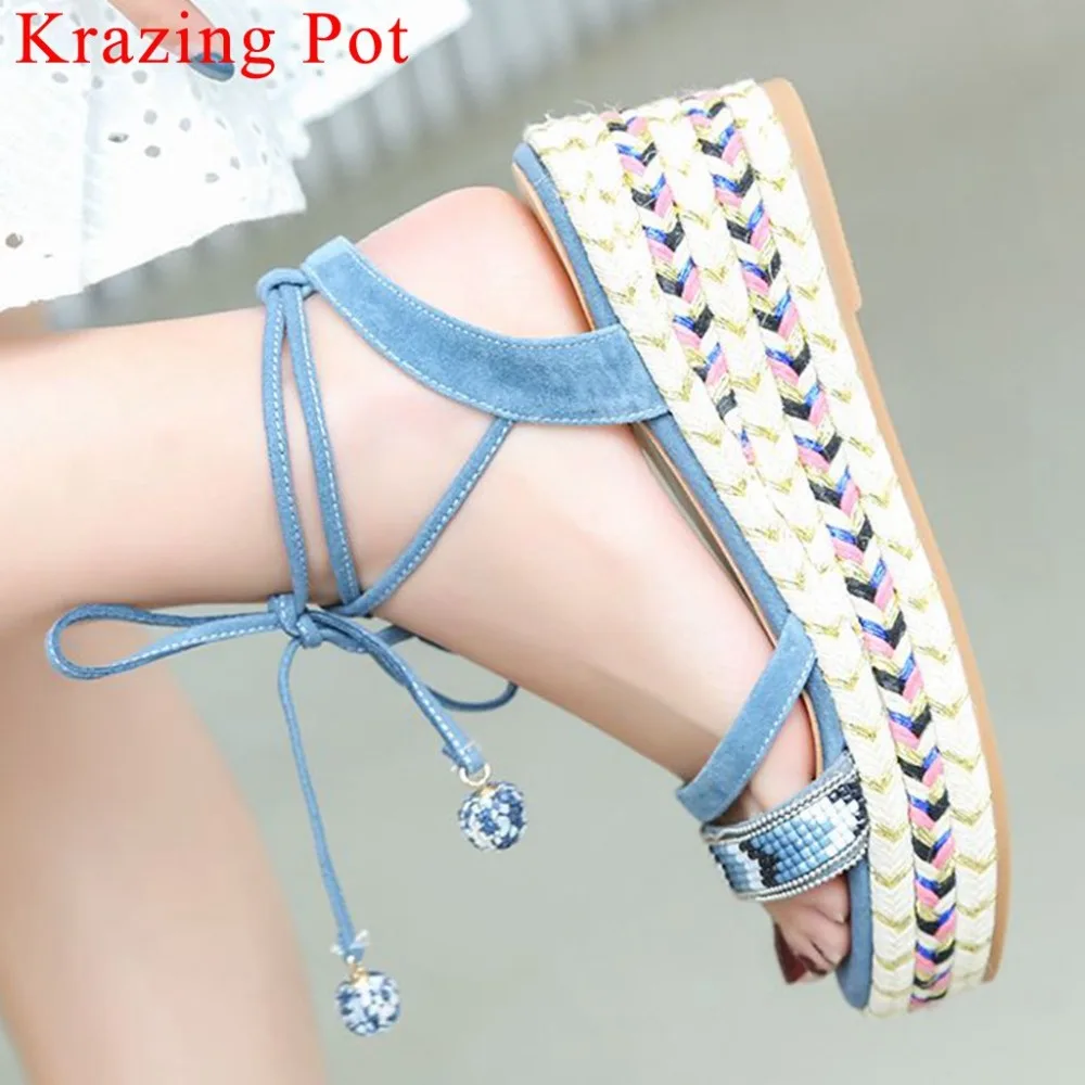 

Krazing Pot 2019 pretty girls summer streetwear high bottom waterproof peep toe ankle strap sexy girls fashion show sandals L22