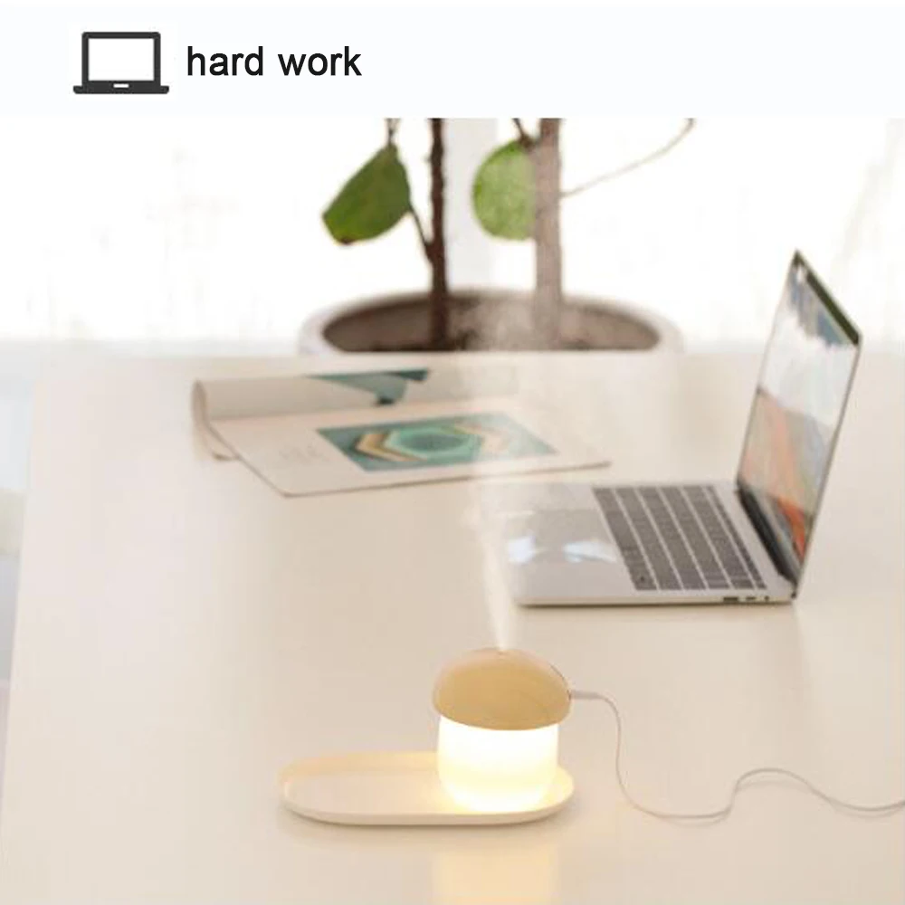 Portable USB Spray Humidifier LED Night Light For Car Office Mushroom ABS Wood Grain Christmas Home Decor Atmosphere Sleep Lamps (12)