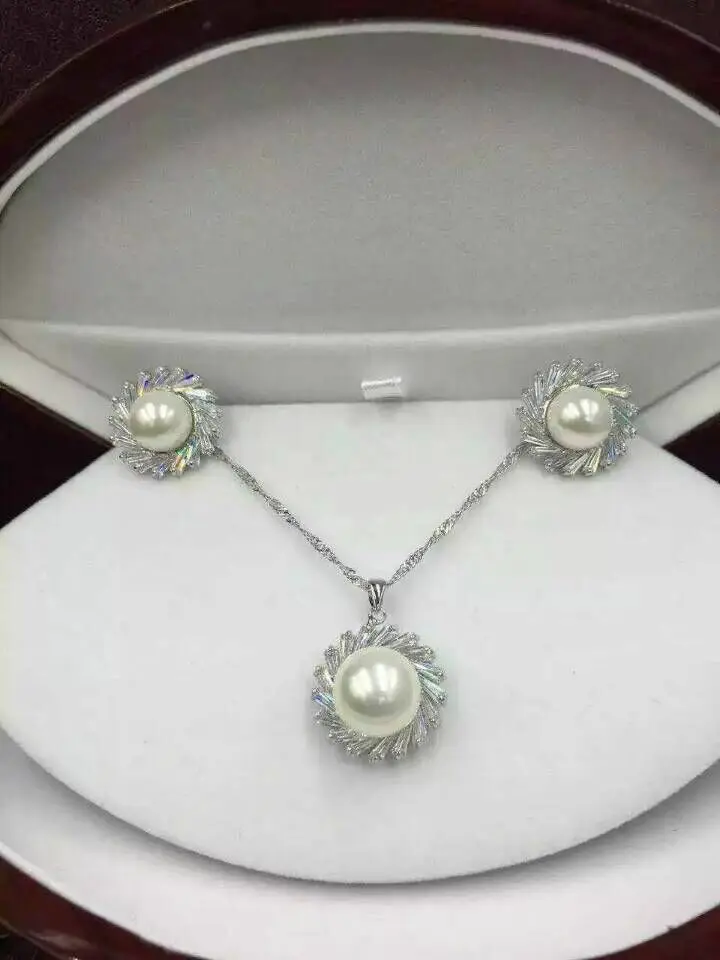 

Hot selling free shipping***** pretty 10-11mm natural south seas white pearl pendant earrings