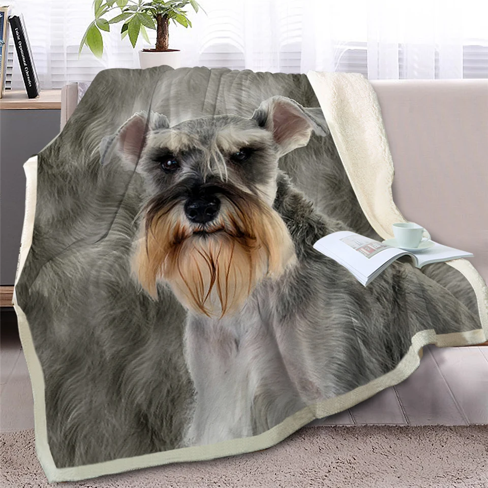 Schnauzer пледы одеяло на кровать диван 3D Собака шерпа Флисовое одеяло животных покрывала серый мех тонкое одеяло 150x200 см