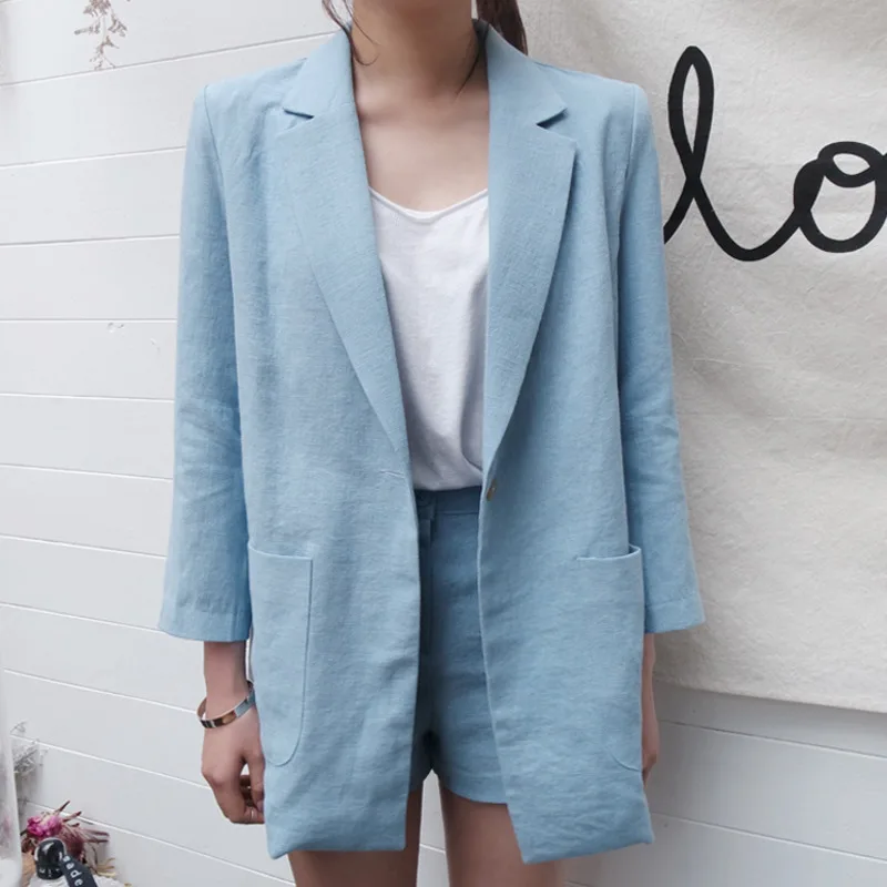 LANMREM Autumn New Casual Fashion Women Loose Solid Color Suit Collar Cardigan Jacket Shorts Suit TC807